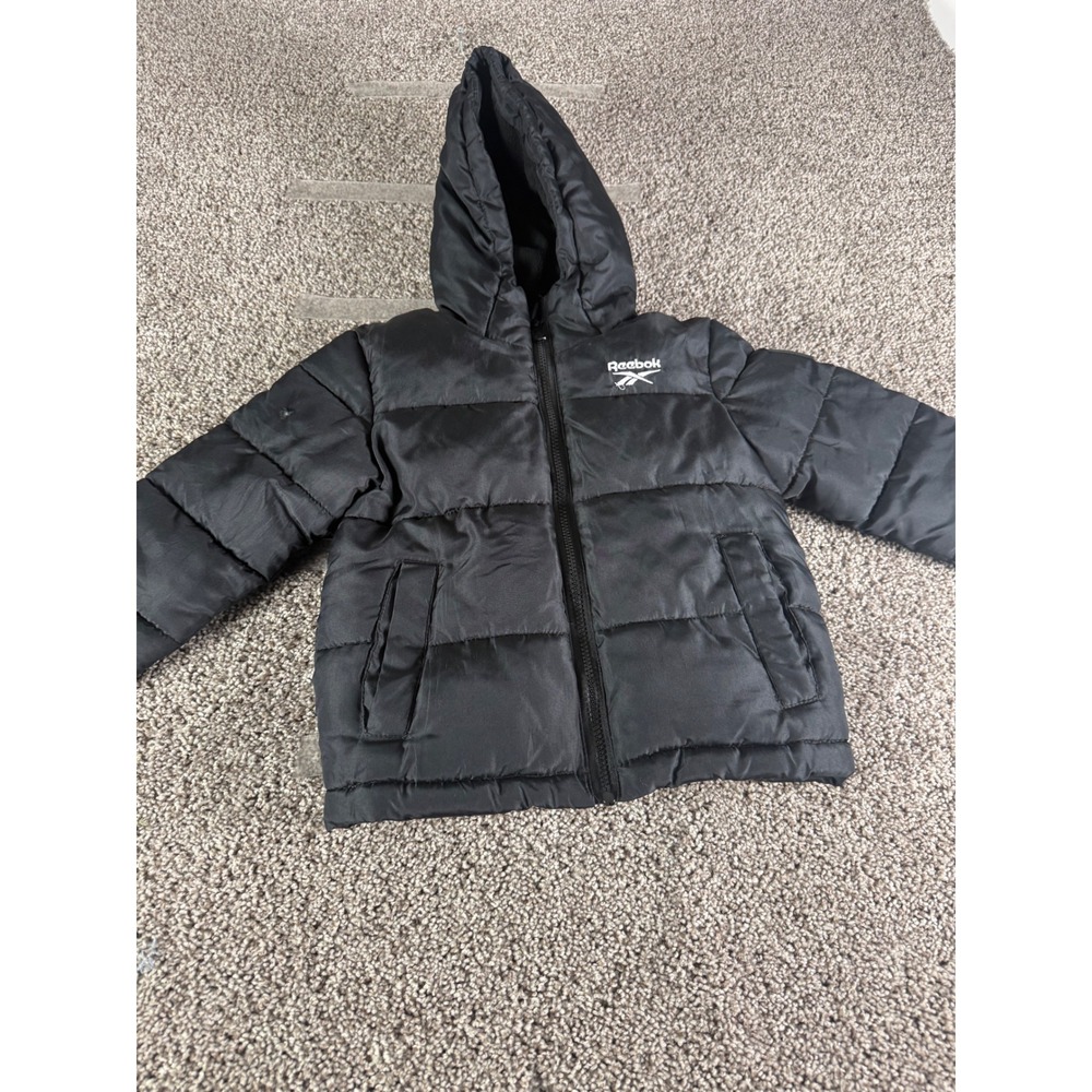 Reebok Kids Black Hooded Puffer Jacket Full Zip Winter Coat 4T